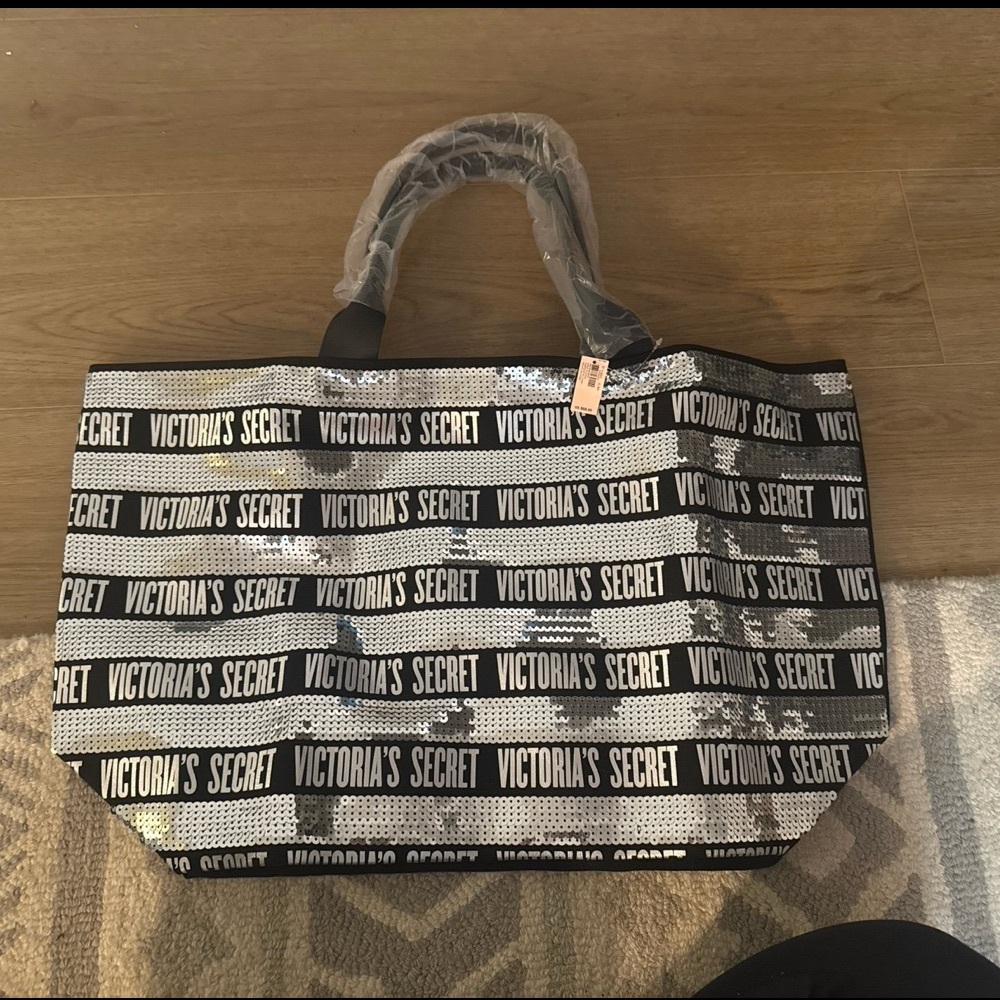 Victoria's Secret Black and Silver Tote Bag